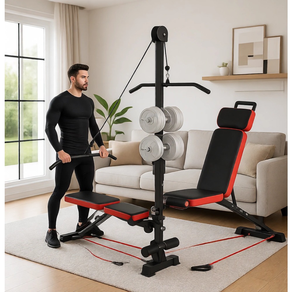 Home Gym Fitness - Multi-Functional Weight Bench with Pulley System